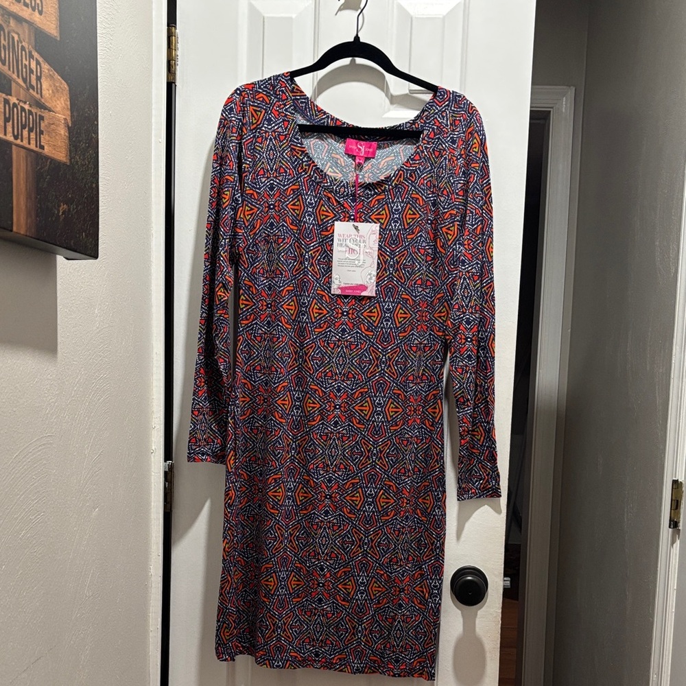 Sassy Jones Vibrant Long Sleeve Abstract Dress